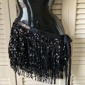 SOLD! 🖤 Wrap Skirt Black Sequins Fringe One Size